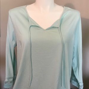 Land’s End Mint Green 3/4” Sleeve V-neck Top